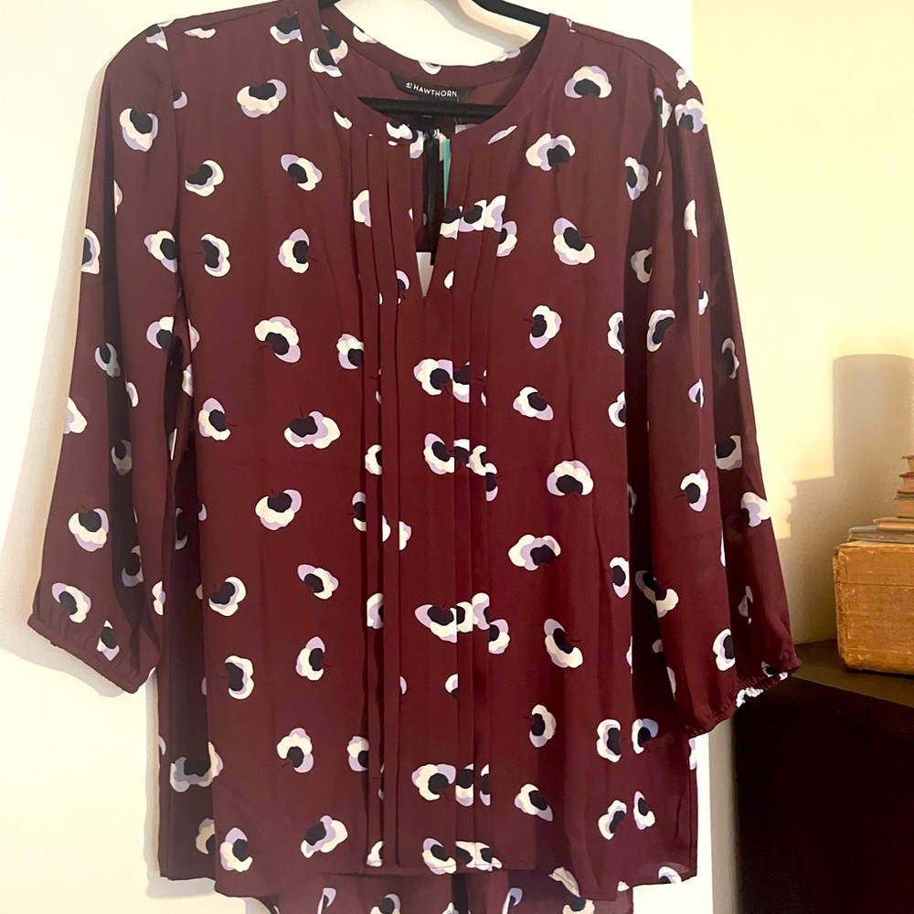Maroon silky printed top